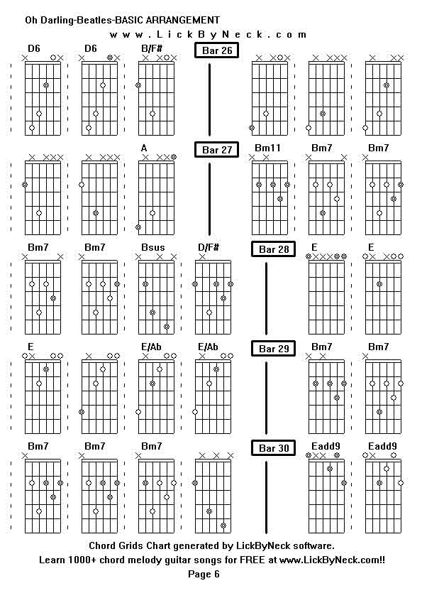 Chord Grids Chart of chord melody fingerstyle guitar song-Oh Darling-Beatles-BASIC ARRANGEMENT,generated by LickByNeck software.